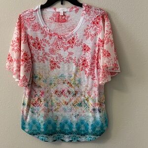Vibrant Floral Women's Top - Red and Blue